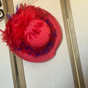 FINAL MARKDOWN Elegant scala Red Feathered Women's Hat